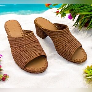 Carrie Forbes Women’s Rama Raffia Mules Slide Sandals Cognac Size EU 37 - US 6.5